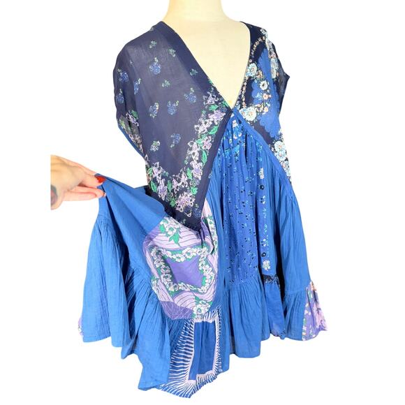 Free People Mended With Scarves Mini Dress S Boho Cottage Slouchy Oversized - Picture 6 of 12